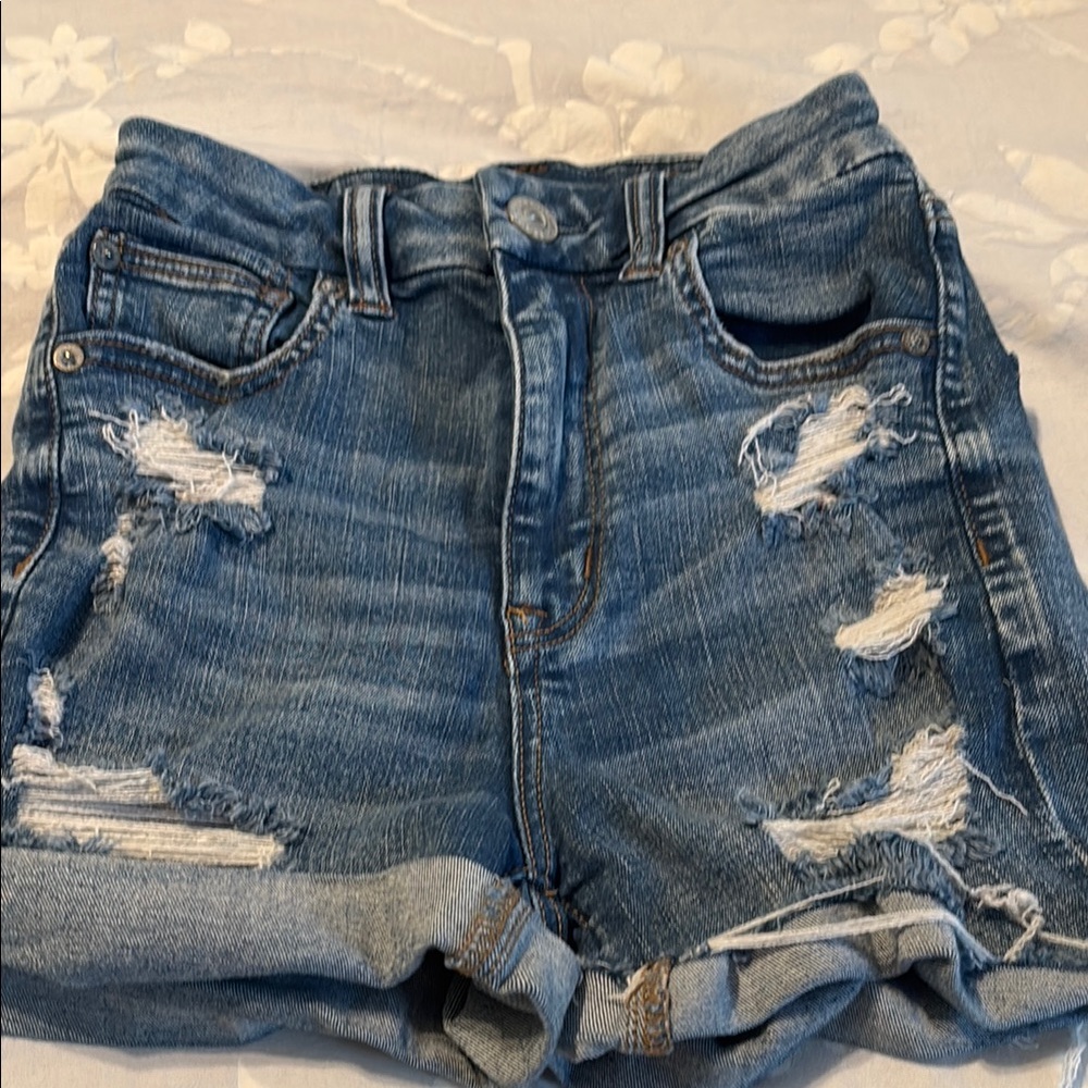 American Eagle Outfitters Blue Jean Shorts Distressed Cut-Offs